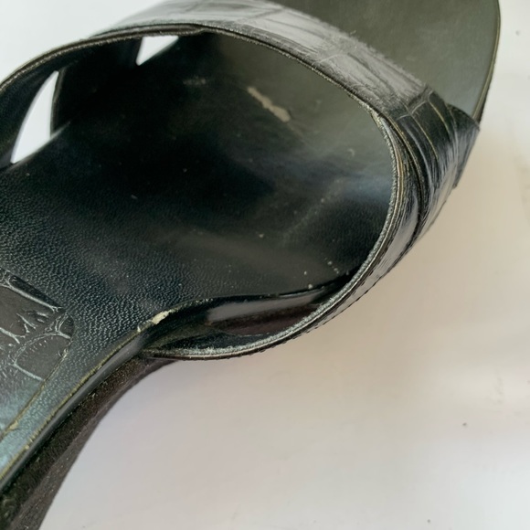 Nine West Black croc pattern soft real leather sandals platform wedges US 10 - Picture 6 of 6